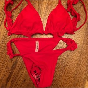 Red two-piece swim suit
